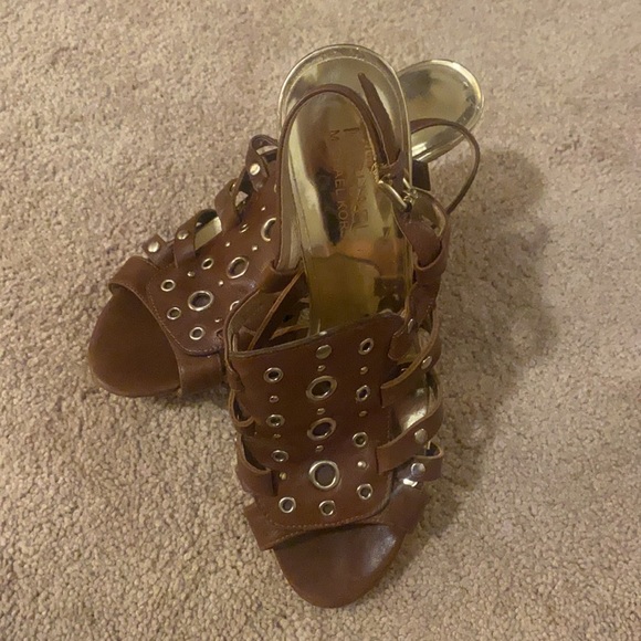 Michael Kors Brown Studded Sandal Cork Heels Sz8.5 - Picture 5 of 6